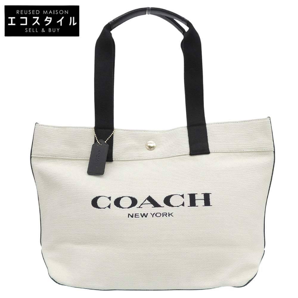 COACH コーチ キャンバス×レザー トートバッグ レディース ホワイト×ブラック F72847 トートバッグ