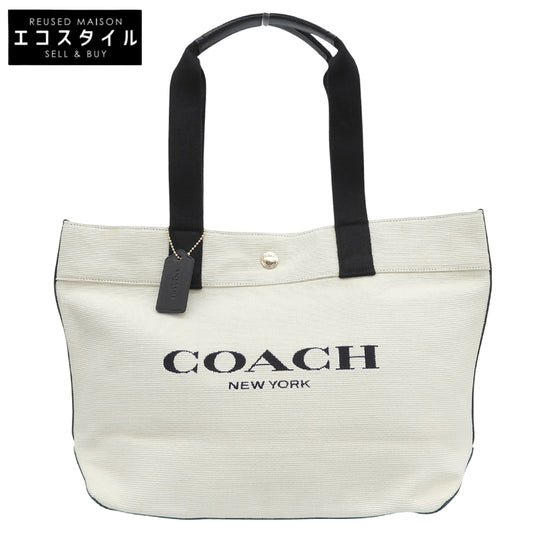 COACH コーチ キャンバス×レザー トートバッグ レディース ホワイト×ブラック F72847 トートバッグ