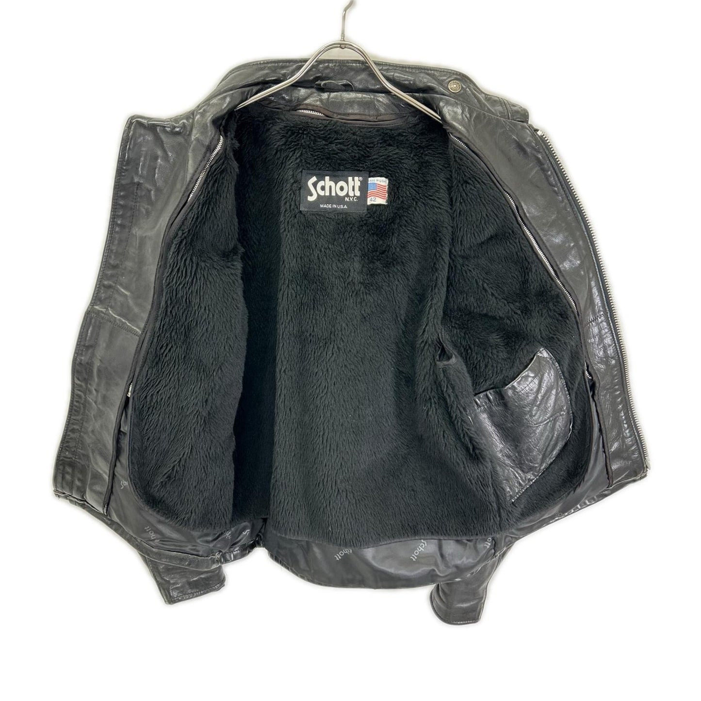schott ショット ブラック レザー 641 ボアライナー付き シングルライダース ジャケット ジャケット