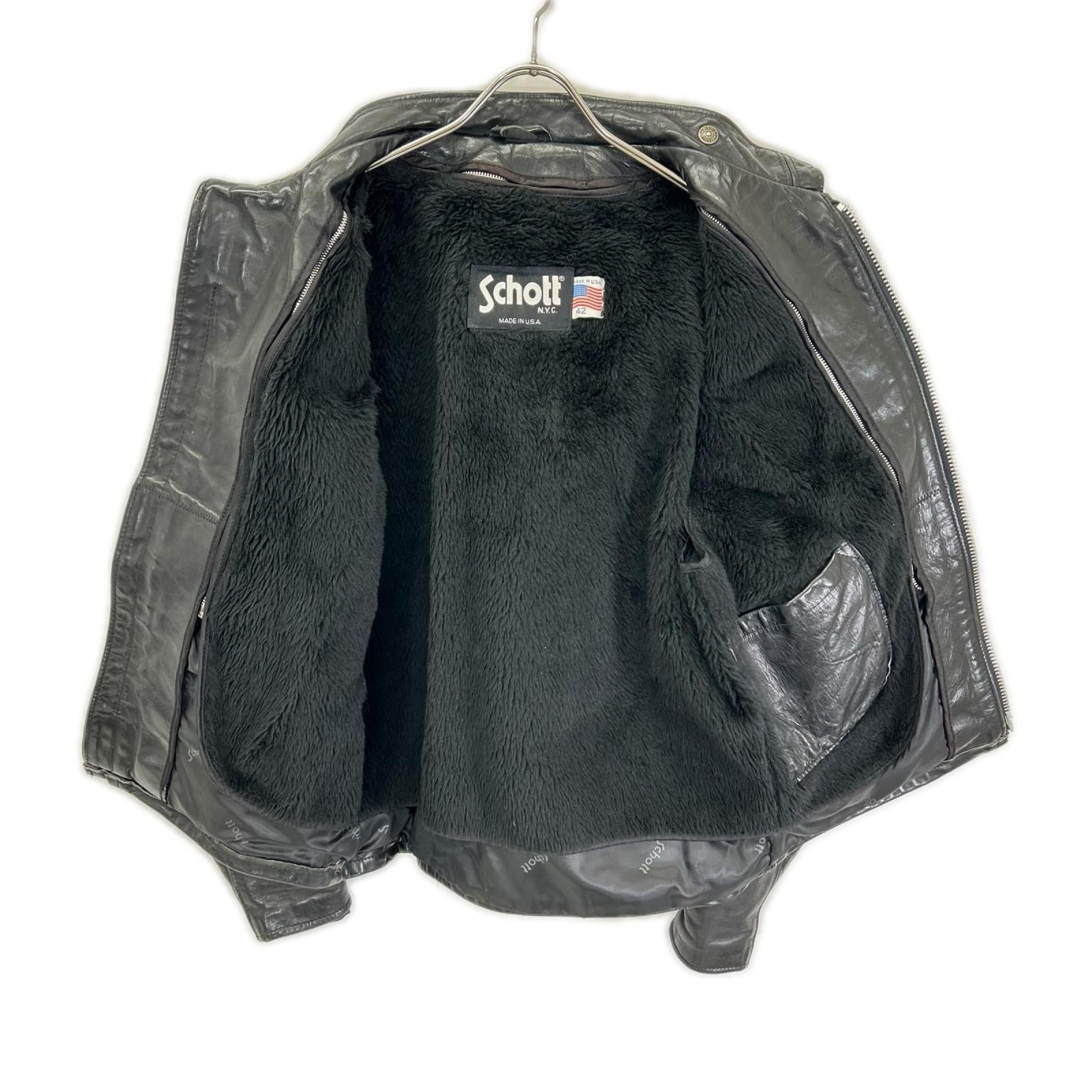 schott ショット ブラック レザー 641 ボアライナー付き シングルライダース ジャケット ジャケット