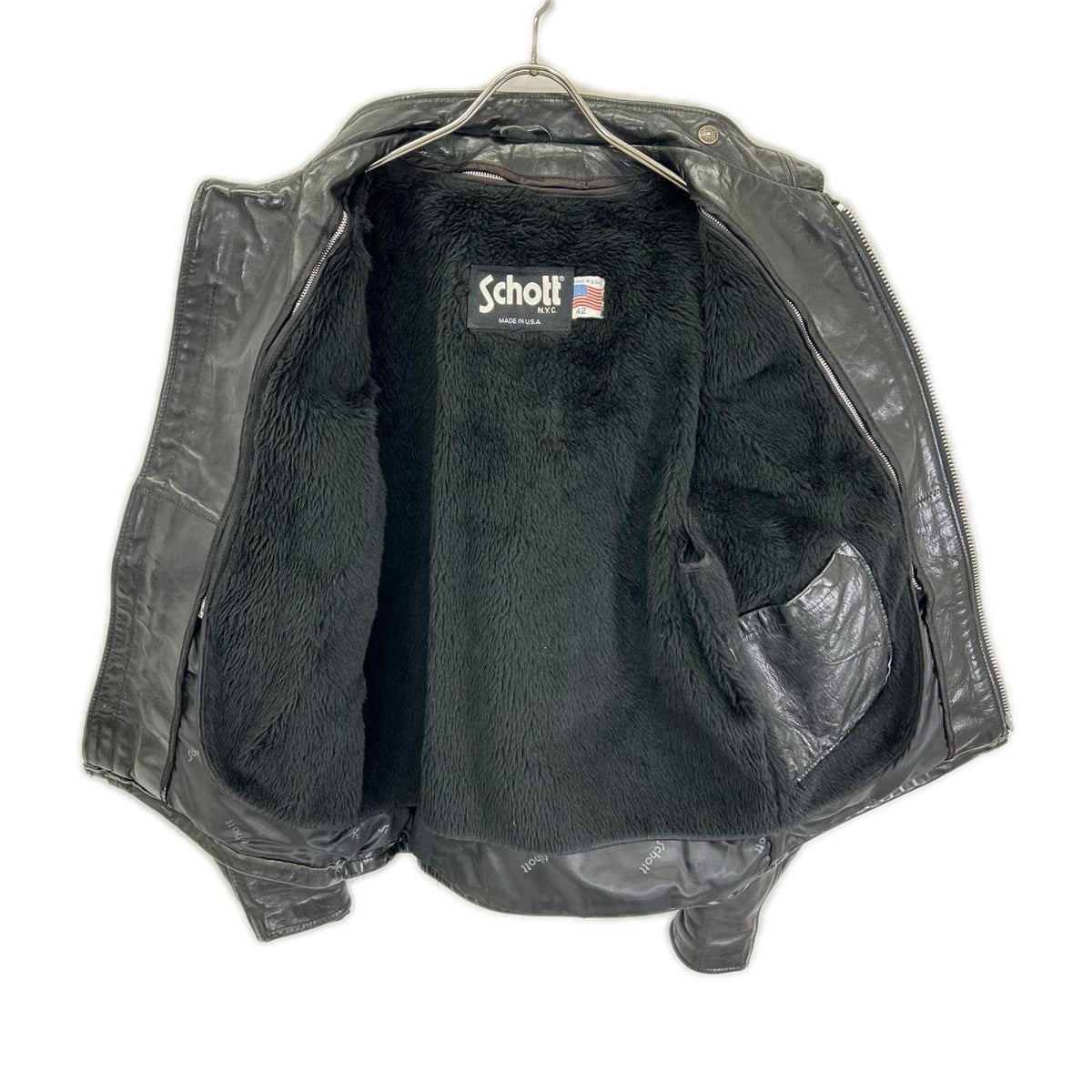 schott ショット ブラック レザー 641 ボアライナー付き シングルライダース ジャケット ジャケット