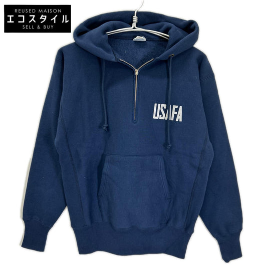Champion チャンピオン C3-A119 ネイビー コットン リバースウィーブ USAFA ハーフジップ フーディスウェットプルオーバー トップス