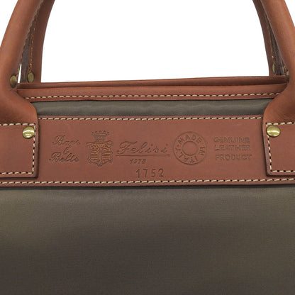 Felisi フェリージ 美品 スリム ブリーフケース ビジネスバッグ メンズ ナイロン×レザー カーキ×ブラウン 1752 ビジネスバッグ ブリーフケース