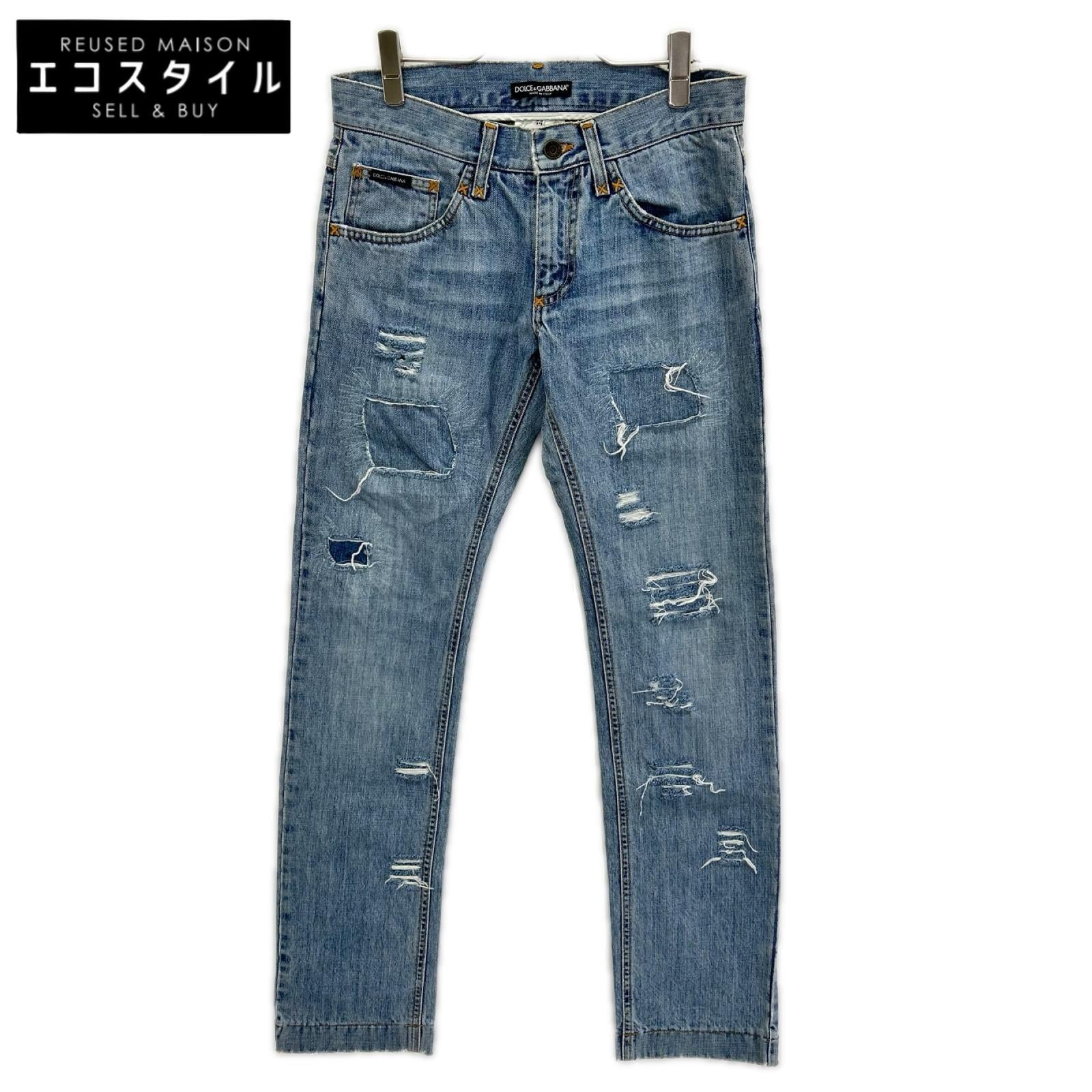 DOLCE&GABBANA ドルチェアンドガッバーナ TDP61/8534 ライトインディゴ ダメージ加工 スキニーデニムパンツ ボトムス