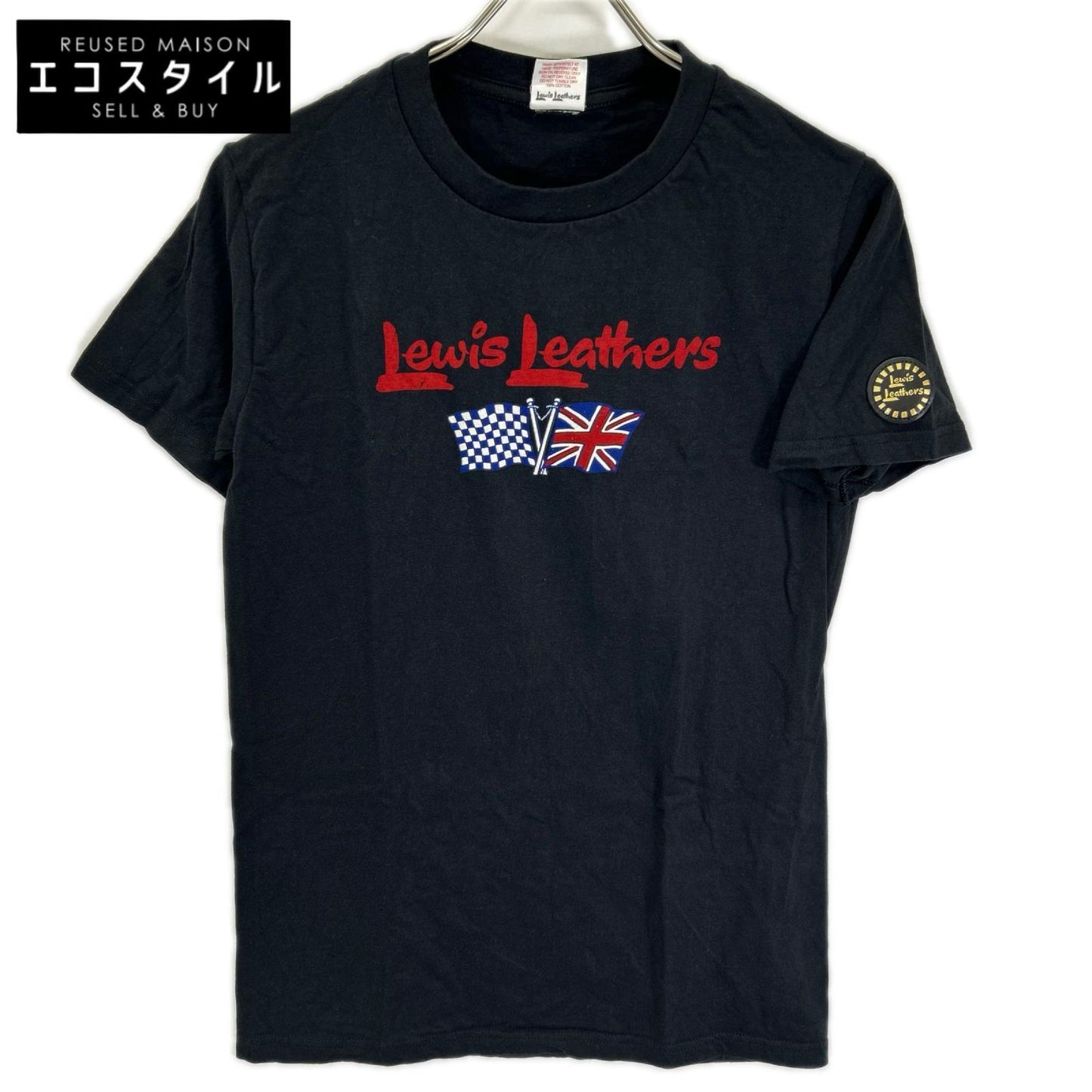 Lewis Leathers ルイスレザー ブラック イングランド製 ラウンドパッチ ロゴプリントTシャツ トップス