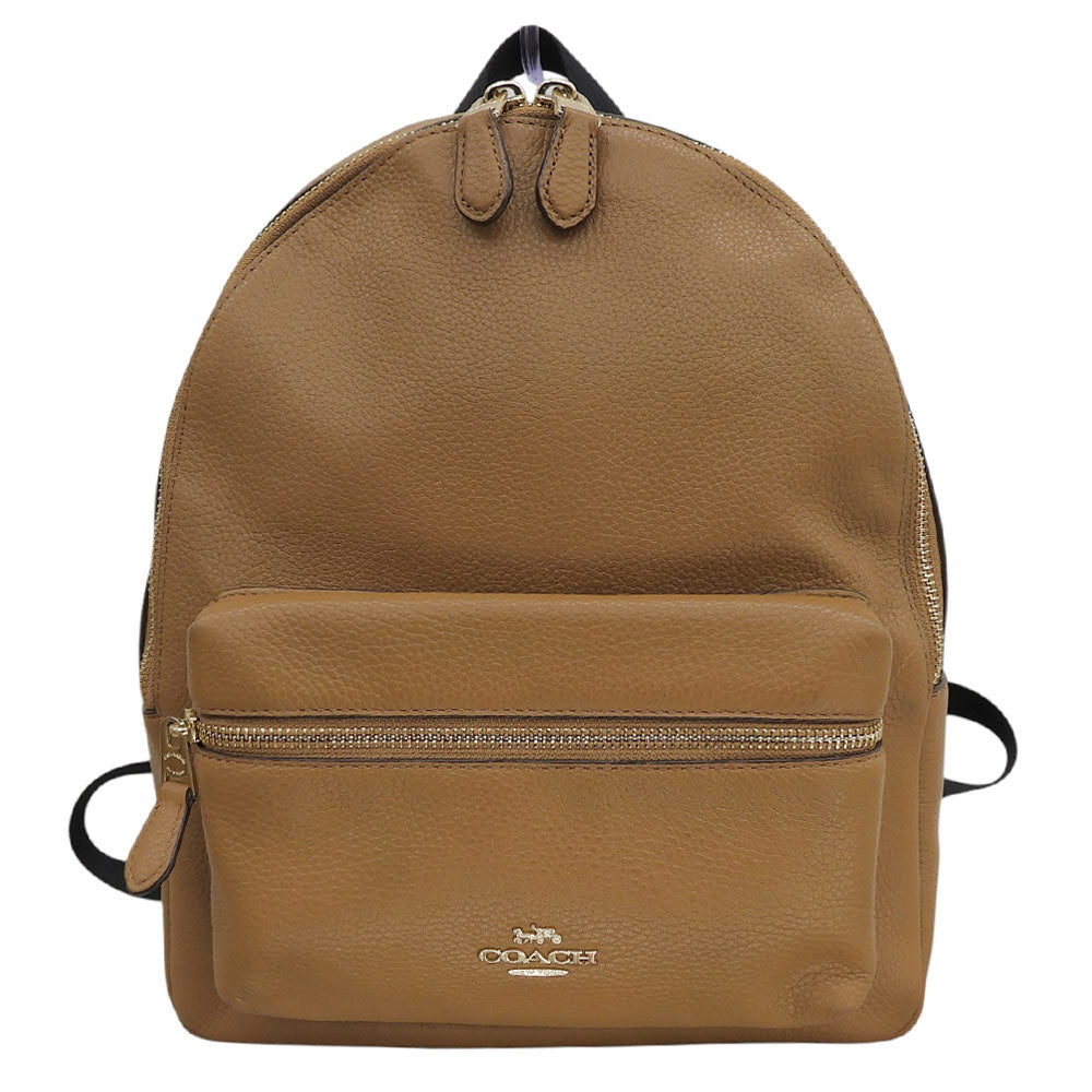 COACH コーチ 美品 リファインド ペプルドレザー メタルロゴ バックパック リュック・デイパック ブラウン × ゴールド金具 F30550 リュック バックパック