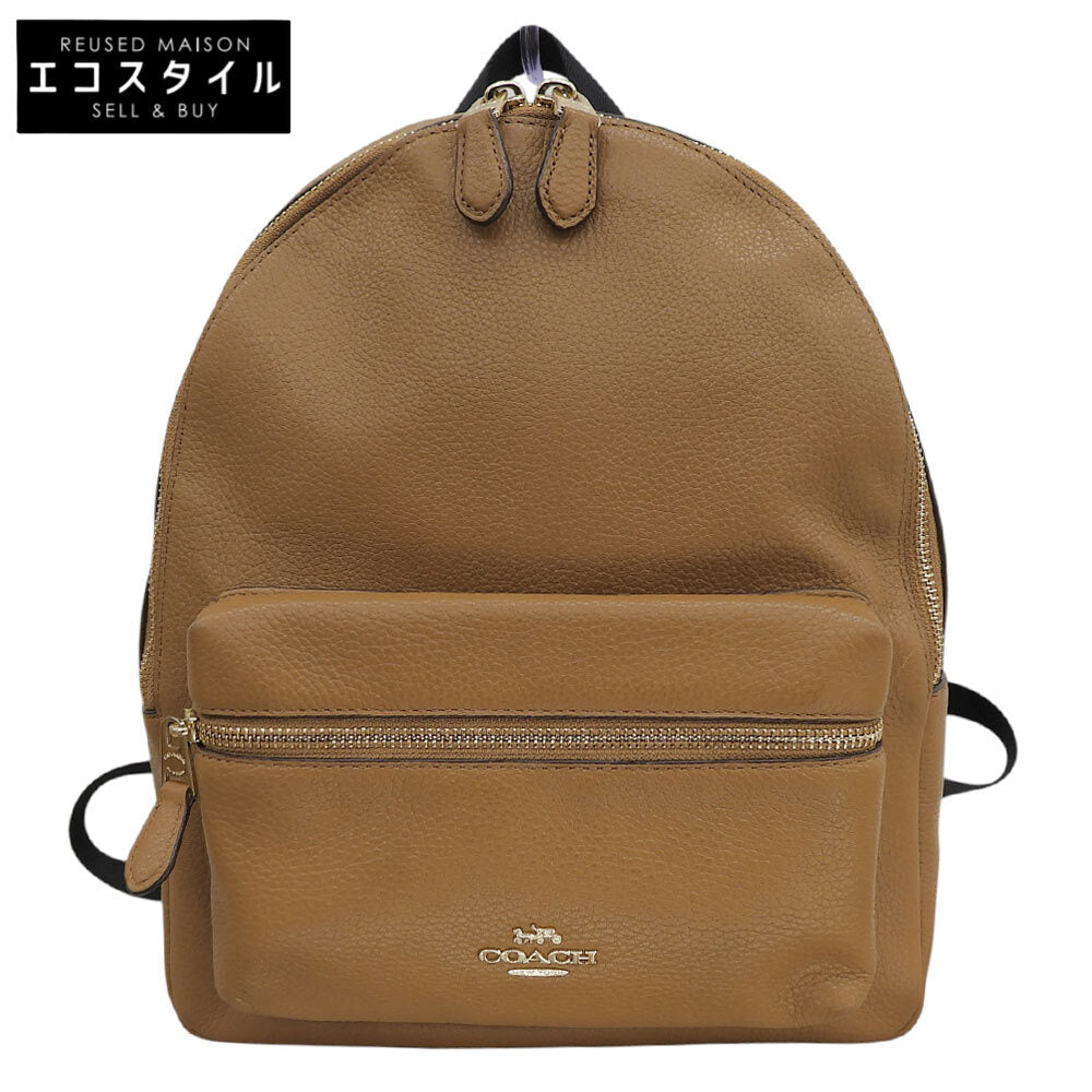 COACH コーチ 美品 リファインド ペプルドレザー メタルロゴ バックパック リュック・デイパック ブラウン × ゴールド金具 F30550 リュック バックパック
