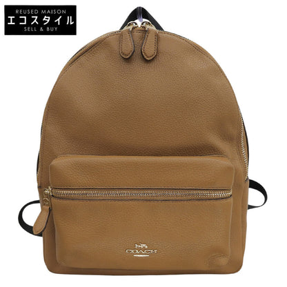 COACH コーチ 美品 リファインド ペプルドレザー メタルロゴ バックパック リュック・デイパック ブラウン × ゴールド金具 F30550 リュック バックパック