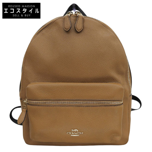 COACH コーチ 美品 リファインド ペプルドレザー メタルロゴ バックパック リュック・デイパック ブラウン × ゴールド金具 F30550 リュック バックパック