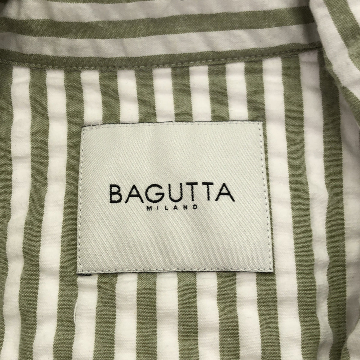 Bagutta バグッタ ホワイト×グリーン コットン ストレッチシアサッカーストライプ シャツ トップス
