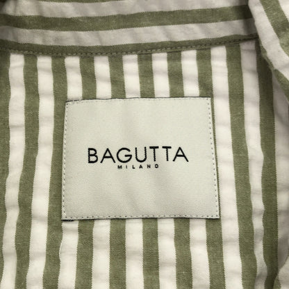Bagutta バグッタ ホワイト×グリーン コットン ストレッチシアサッカーストライプ シャツ トップス