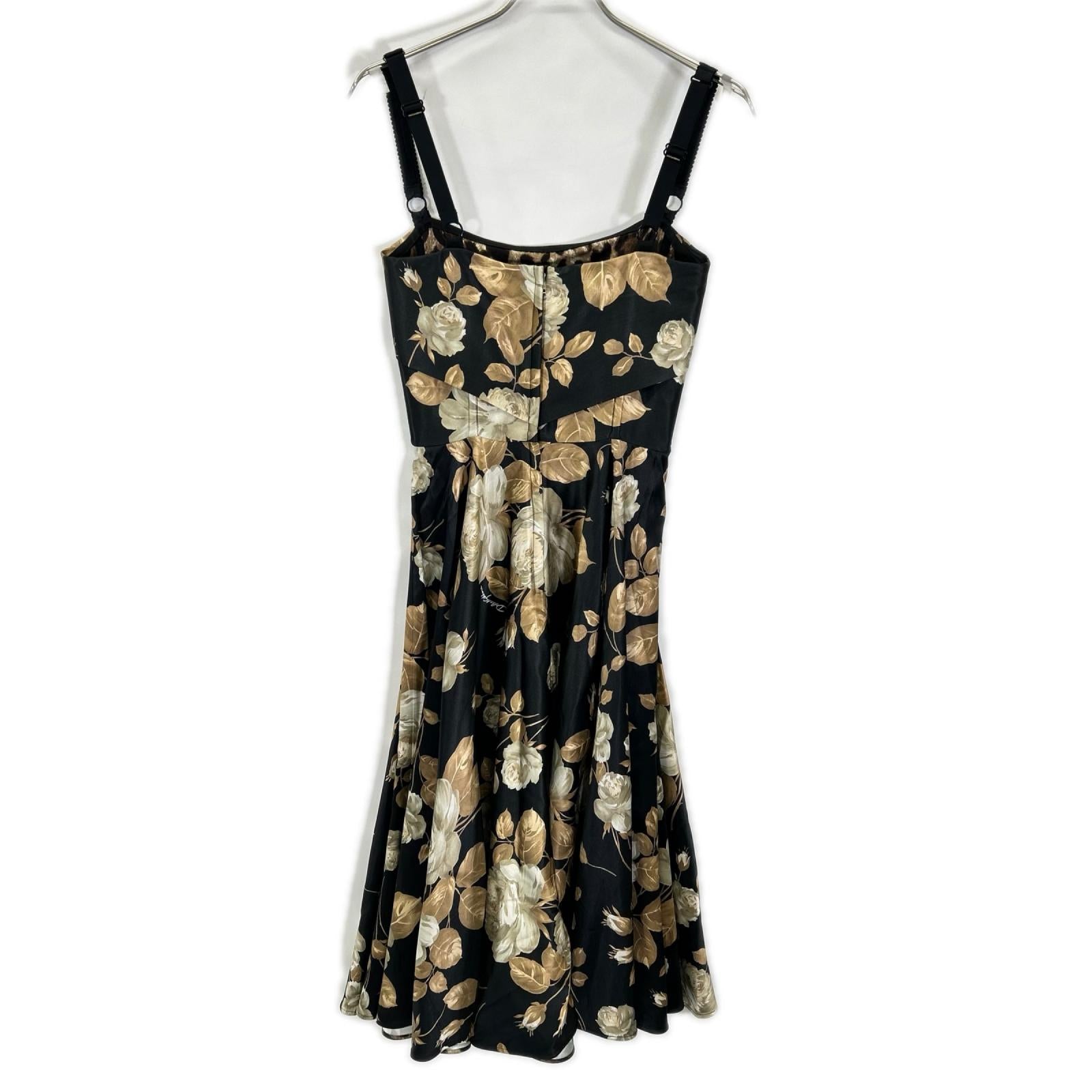 DOLCE&GABBANA ドルチェアンドガッバーナ F6TYFT ブラック サテン ビンテージローズ 花柄キャミワンピースドレス ワンピース
