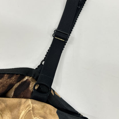 DOLCE&GABBANA ドルチェアンドガッバーナ F6TYFT ブラック サテン ビンテージローズ 花柄キャミワンピースドレス ワンピース