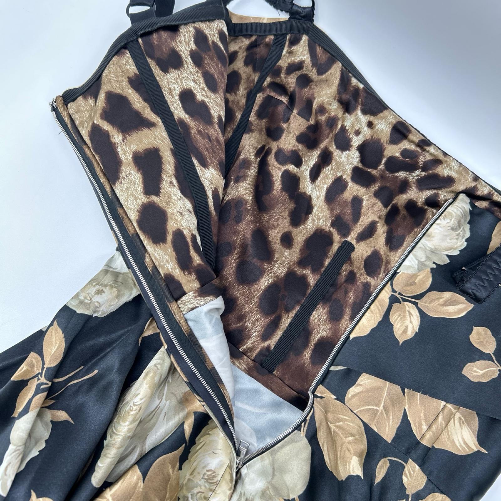 DOLCE&GABBANA ドルチェアンドガッバーナ F6TYFT ブラック サテン ビンテージローズ 花柄キャミワンピースドレス ワンピース