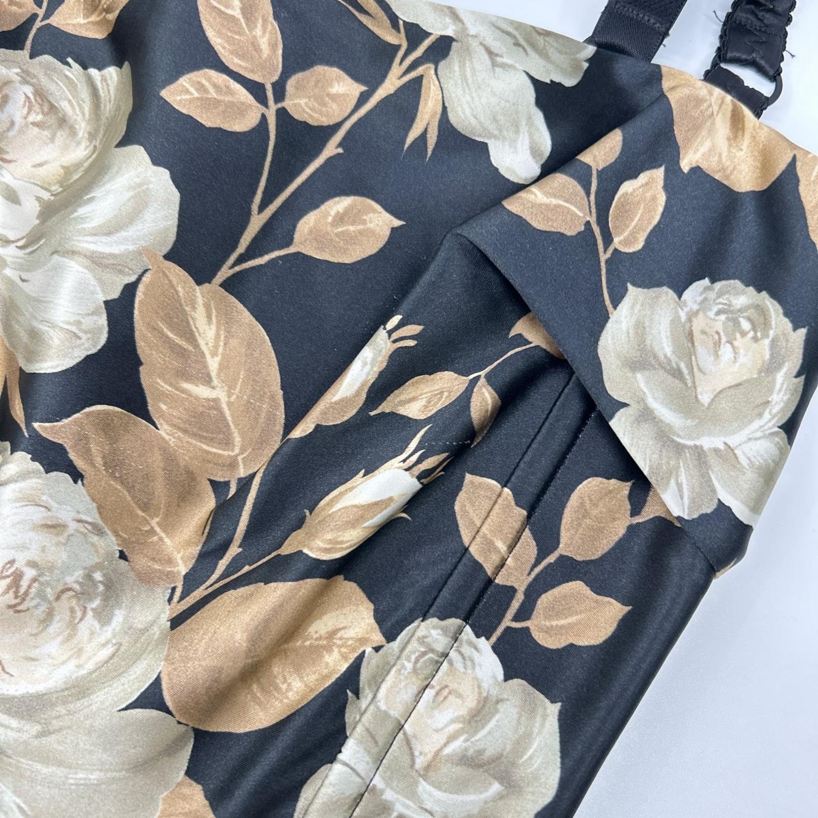 DOLCE&GABBANA ドルチェアンドガッバーナ F6TYFT ブラック サテン ビンテージローズ 花柄キャミワンピースドレス ワンピース