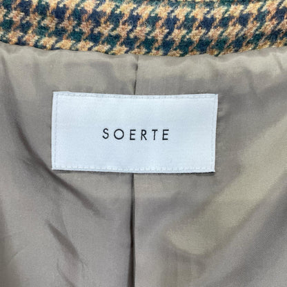 soerte ソエルテ ブラウン ウール混 ハウンドトゥース ステンカラーコート コート