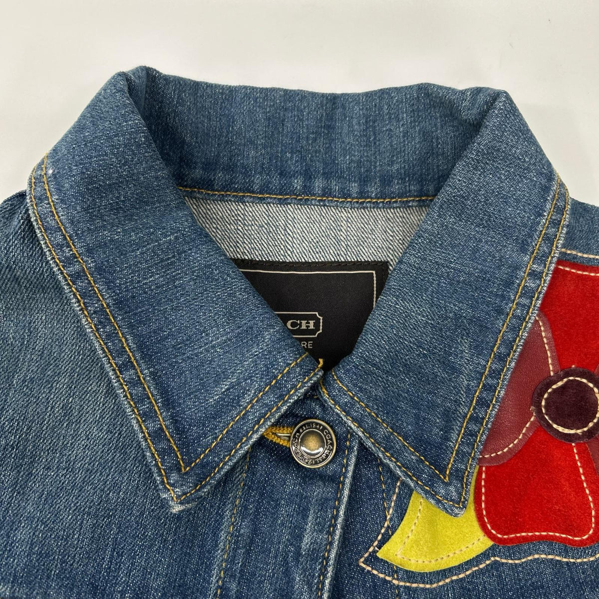 COACH コーチ インディゴ コットン レザーフラワーパッチ デニムジャケット ジャケット