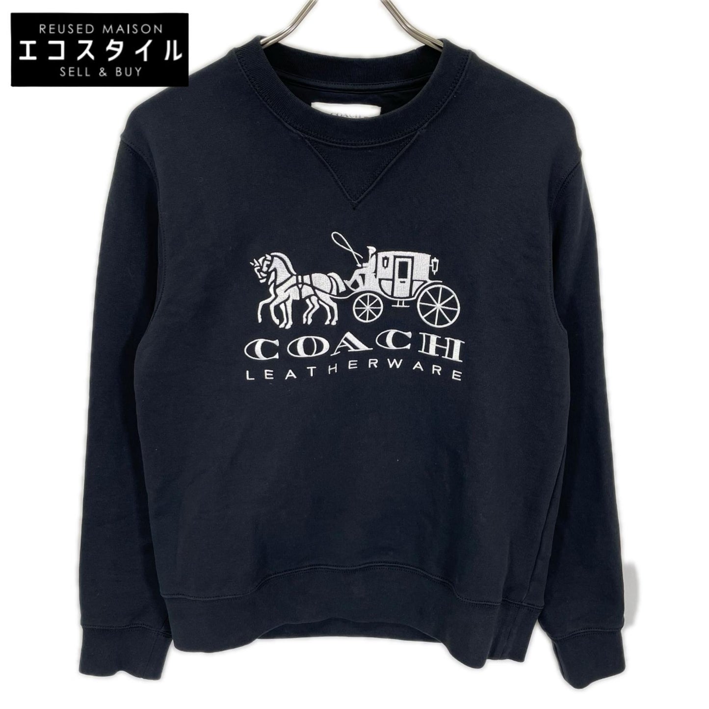 COACH コーチ C9116 ブラック コットン クルーネックスウェットトップ トップス