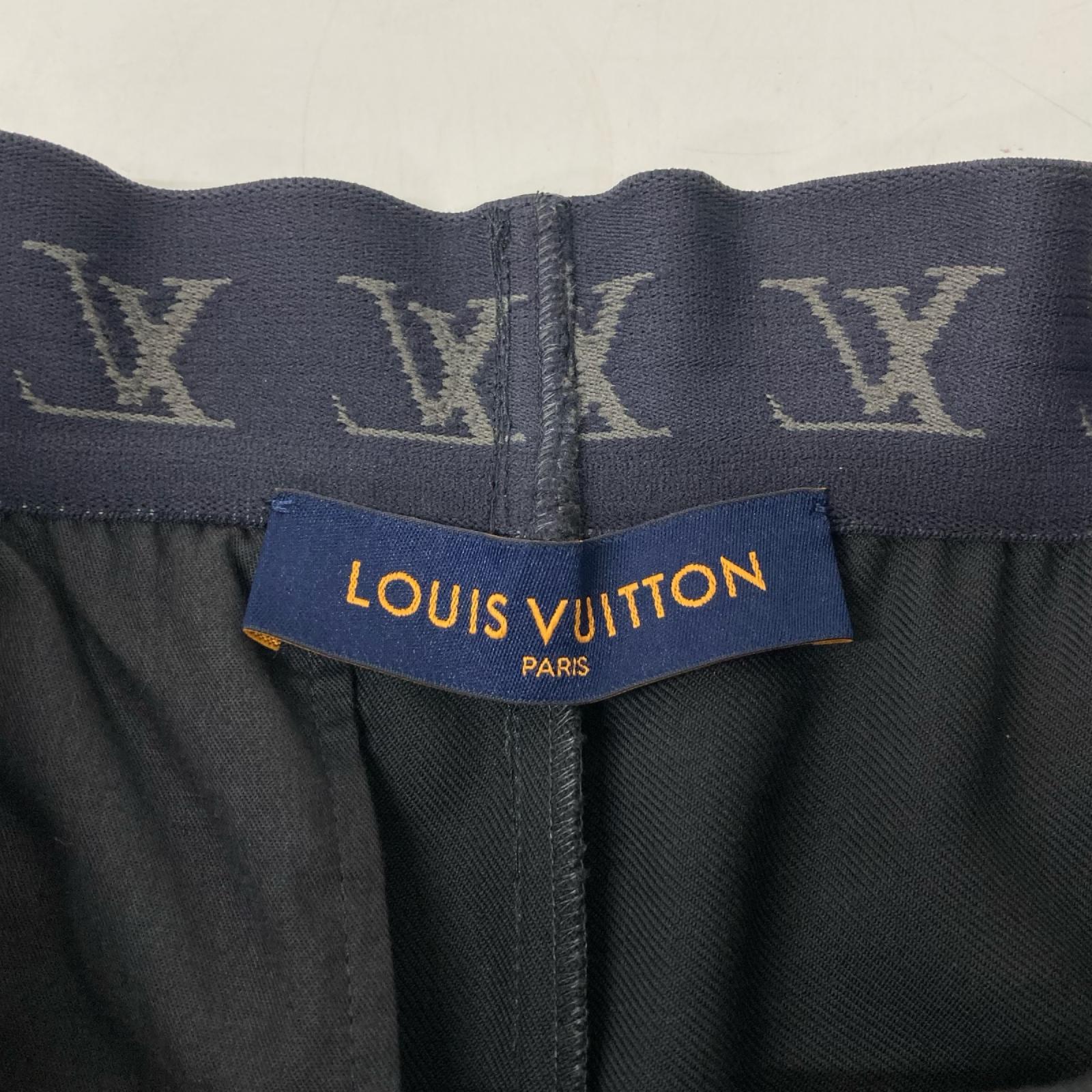 LOUIS VUITTON ルイヴィトン RM221M IS2 HMP02W 22SS ブラック ウール100 LVロゴウエスト ワンタックリラックストレートパンツ ボトムス