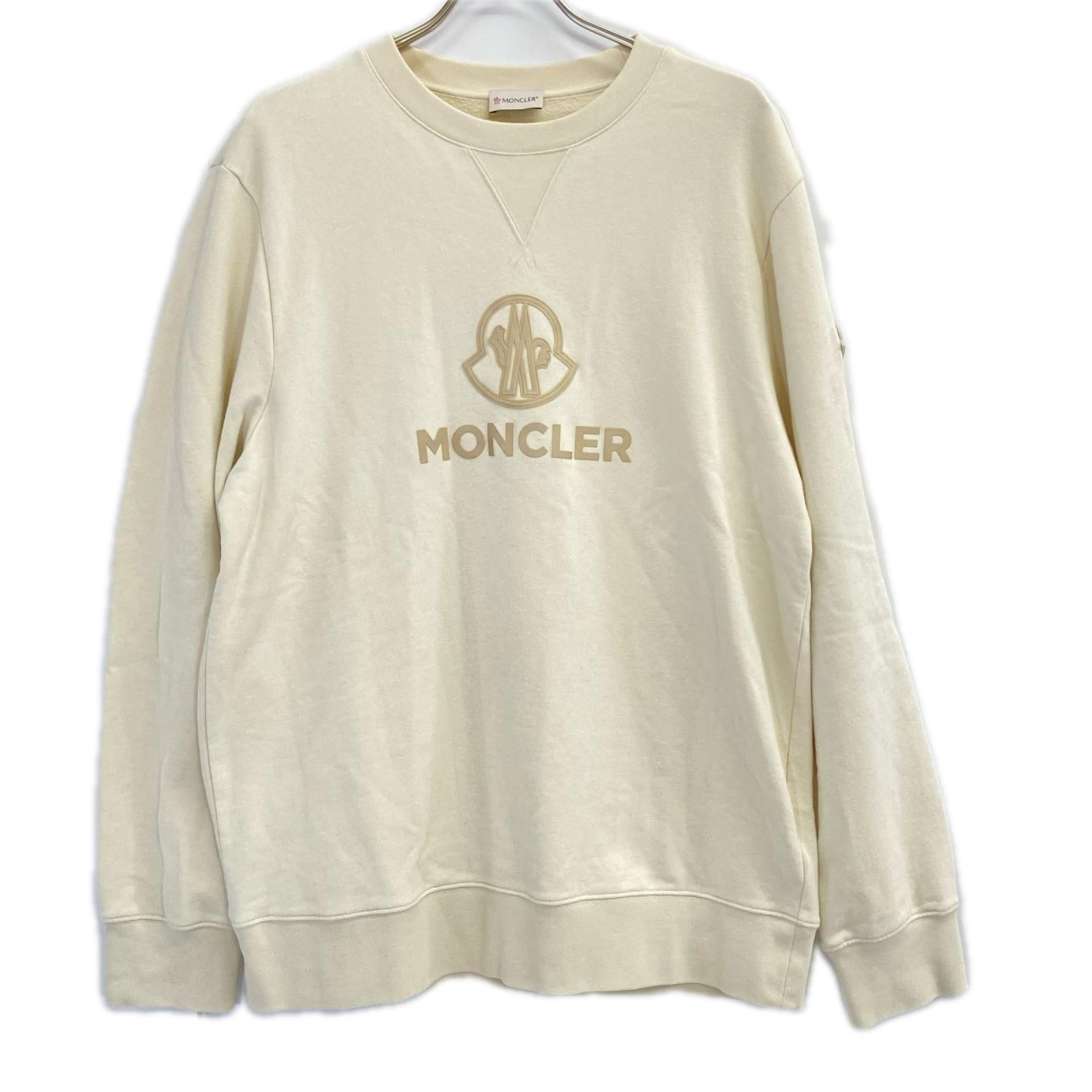 MONCLER モンクレール 23年製 アイボリー カシミヤ混 FELPA レザーワッペン 裏起毛Vガゼットスウェット トップス