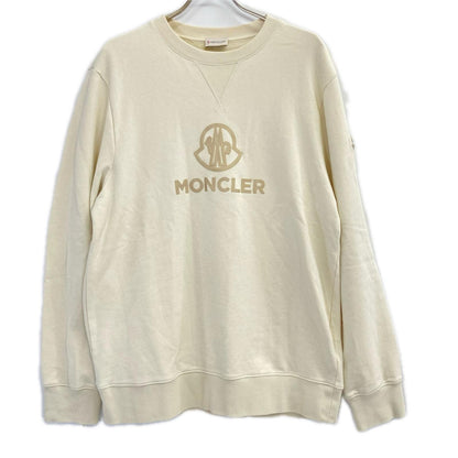 MONCLER モンクレール 23年製 アイボリー カシミヤ混 FELPA レザーワッペン 裏起毛Vガゼットスウェット トップス