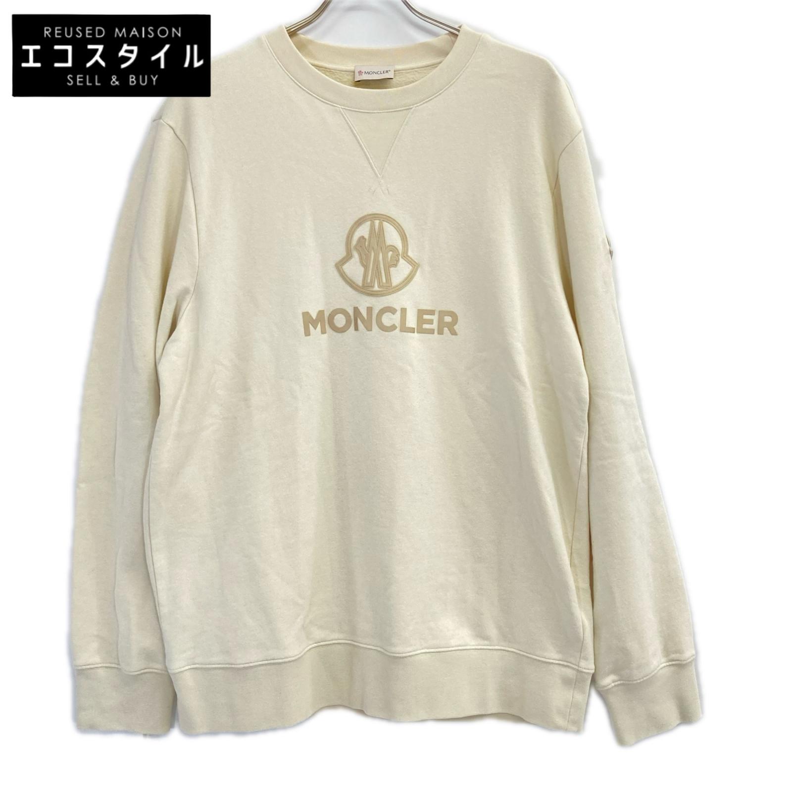 MONCLER モンクレール 23年製 アイボリー カシミヤ混 FELPA レザーワッペン 裏起毛Vガゼットスウェット トップス