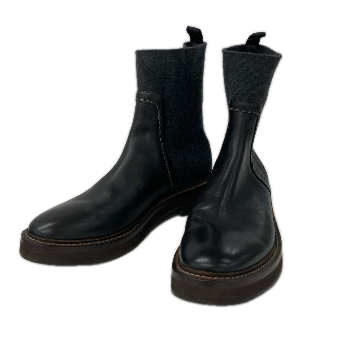 BRUNELLO CUCINELLI ブルネロクチネリ 【美品】レザーｘニット チェルシー アンクルブーツ シューズ