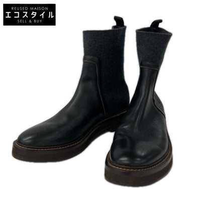 BRUNELLO CUCINELLI ブルネロクチネリ 【美品】レザーｘニット チェルシー アンクルブーツ シューズ