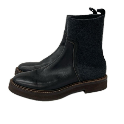 BRUNELLO CUCINELLI ブルネロクチネリ 【美品】レザーｘニット チェルシー アンクルブーツ シューズ