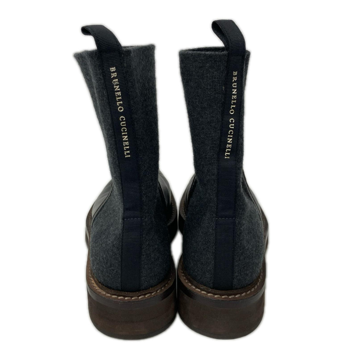 BRUNELLO CUCINELLI ブルネロクチネリ 【美品】レザーｘニット チェルシー アンクルブーツ シューズ