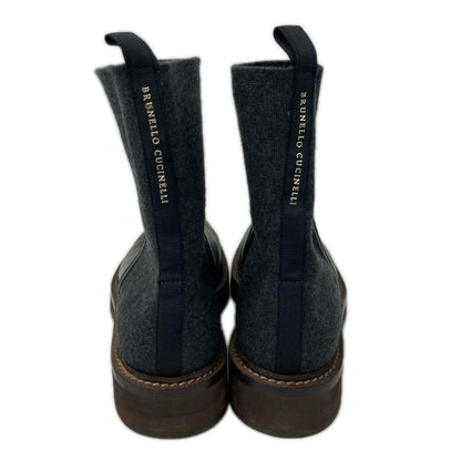 BRUNELLO CUCINELLI ブルネロクチネリ 【美品】レザーｘニット チェルシー アンクルブーツ シューズ