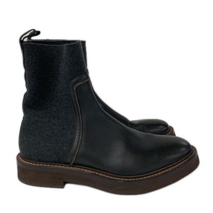 BRUNELLO CUCINELLI ブルネロクチネリ 【美品】レザーｘニット チェルシー アンクルブーツ シューズ