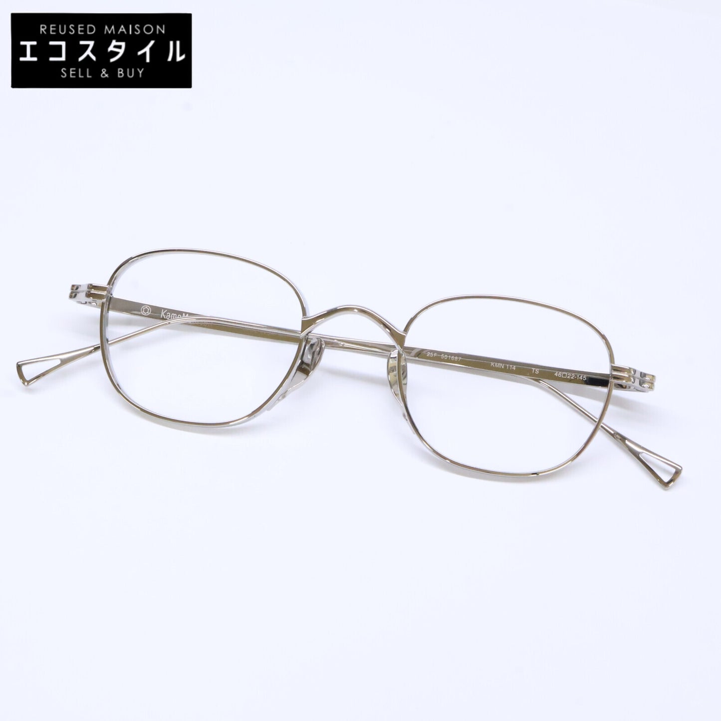 KameManNen カメマンネン KMN114 TS シルバー メタル ワイドスクエアシェイプ 眼鏡/アイウェア 眼鏡