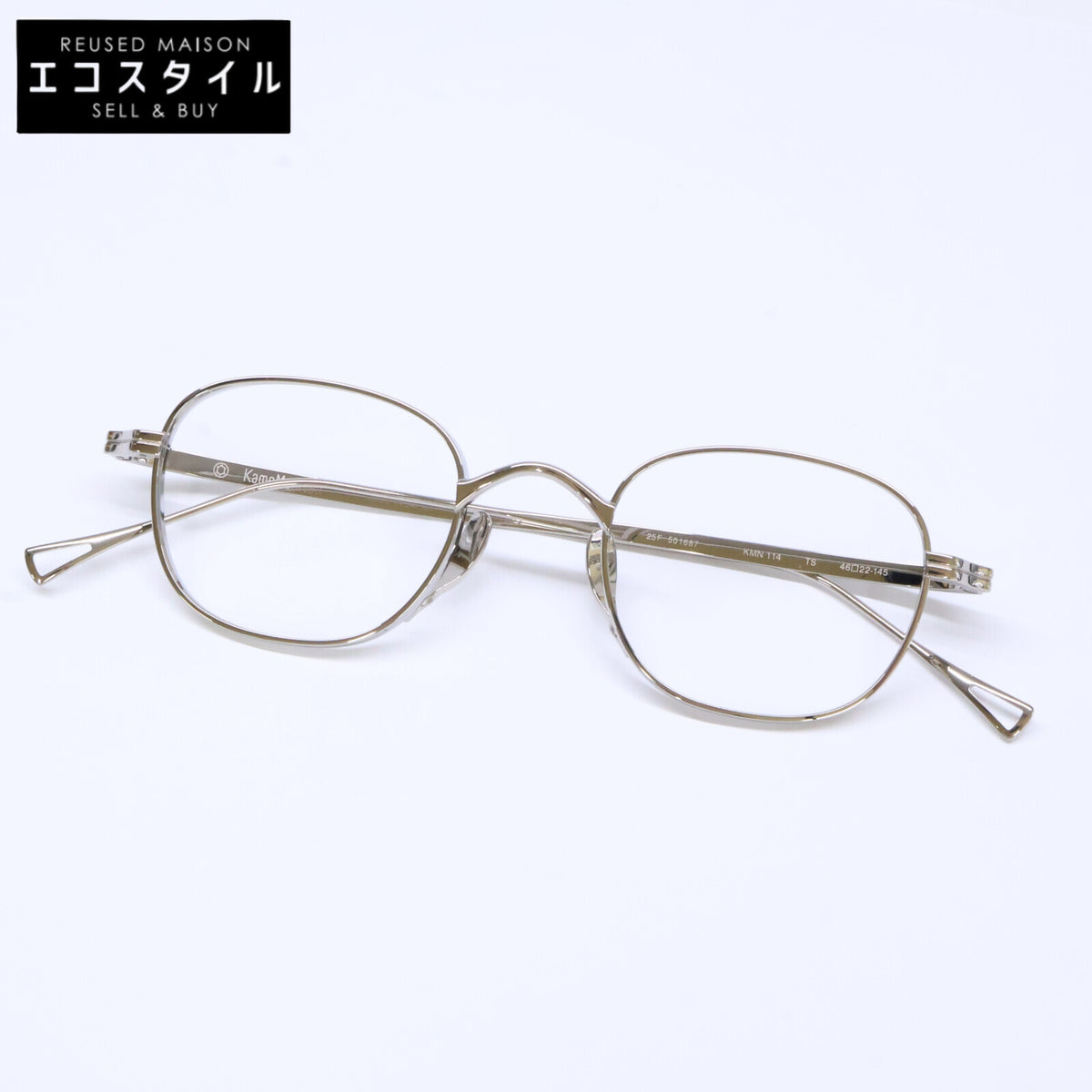 KameManNen カメマンネン KMN114 TS シルバー メタル ワイドスクエアシェイプ 眼鏡/アイウェア 眼鏡