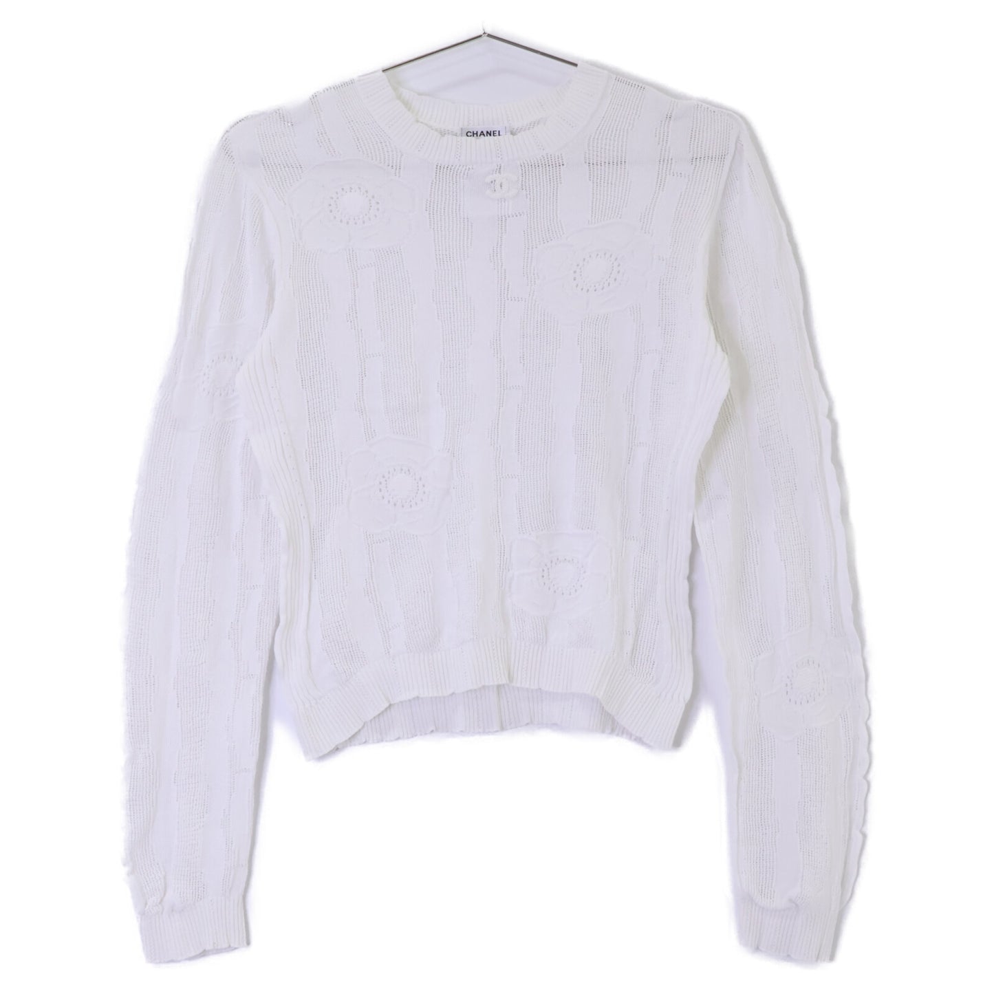 CHANEL シャネル 【美品/国内正規/23SS】P75097K10772 コットン カメリアモチーフ シアー ニットセーター トップス