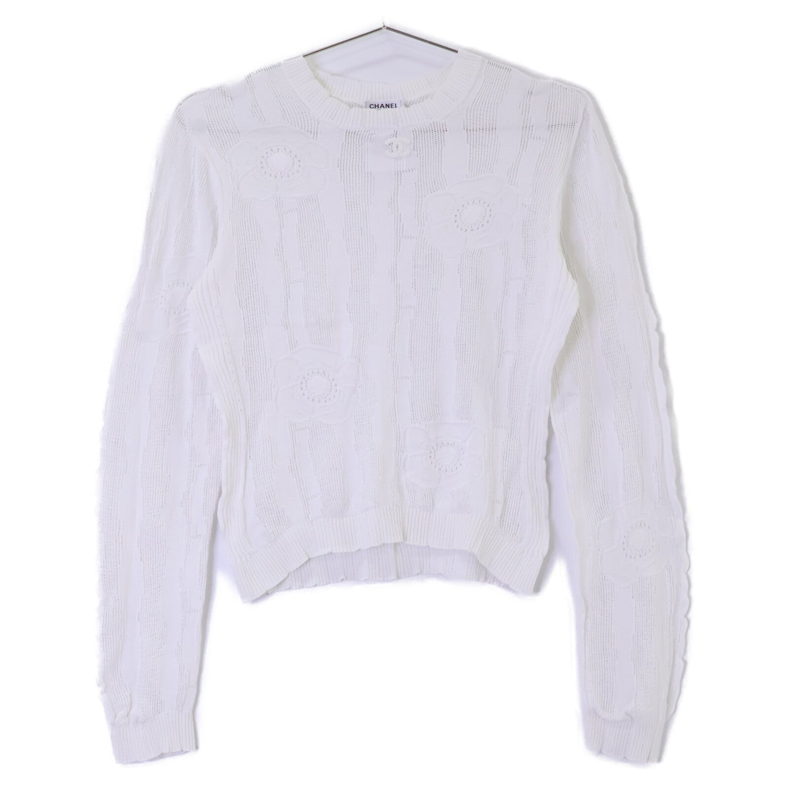 CHANEL シャネル 【美品/国内正規/23SS】P75097K10772 コットン カメリアモチーフ シアー ニットセーター トップス