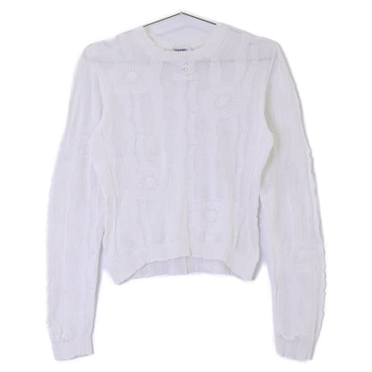 CHANEL シャネル 【美品/国内正規/23SS】P75097K10772 コットン カメリアモチーフ シアー ニットセーター トップス