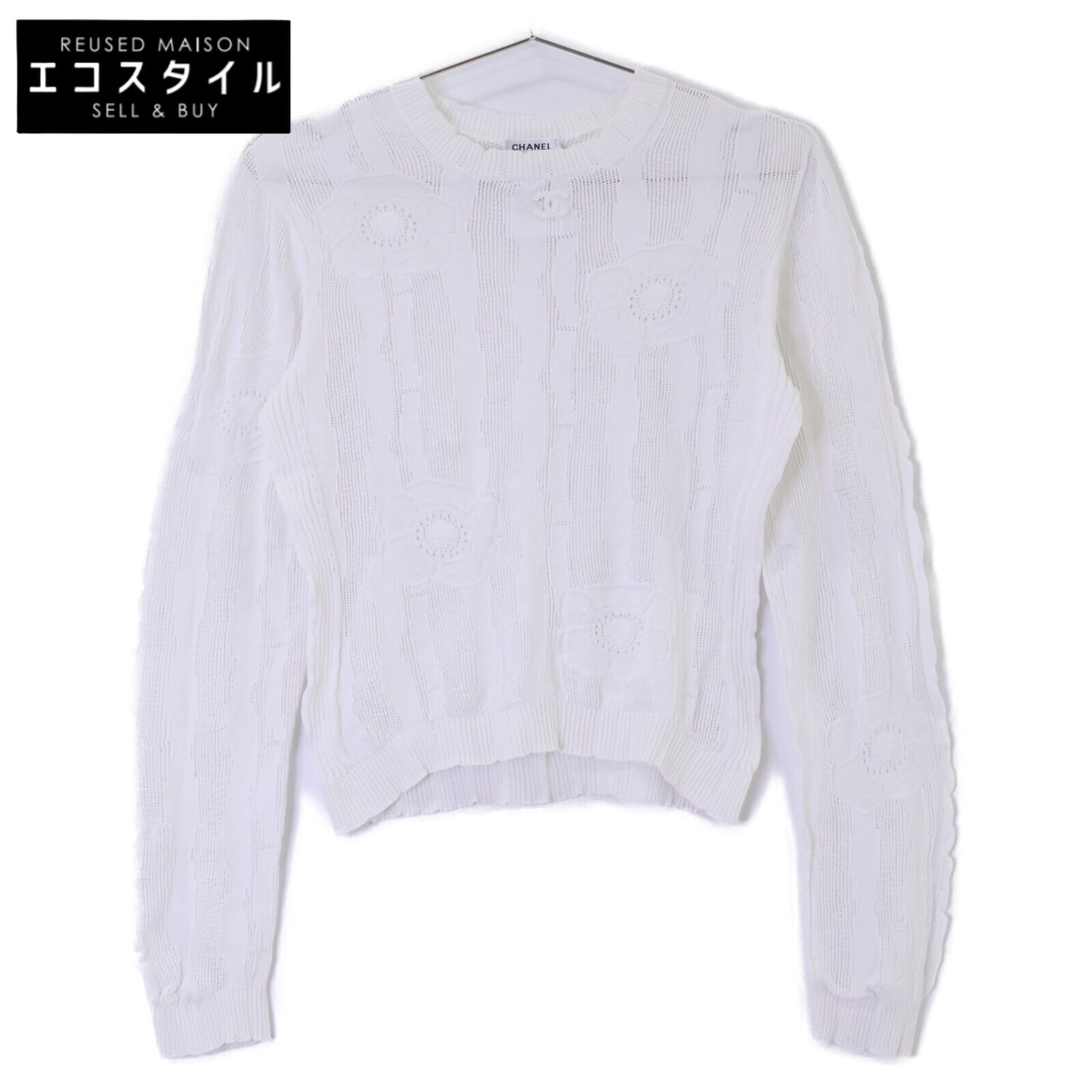 CHANEL シャネル 【美品/国内正規/23SS】P75097K10772 コットン カメリアモチーフ シアー ニットセーター トップス