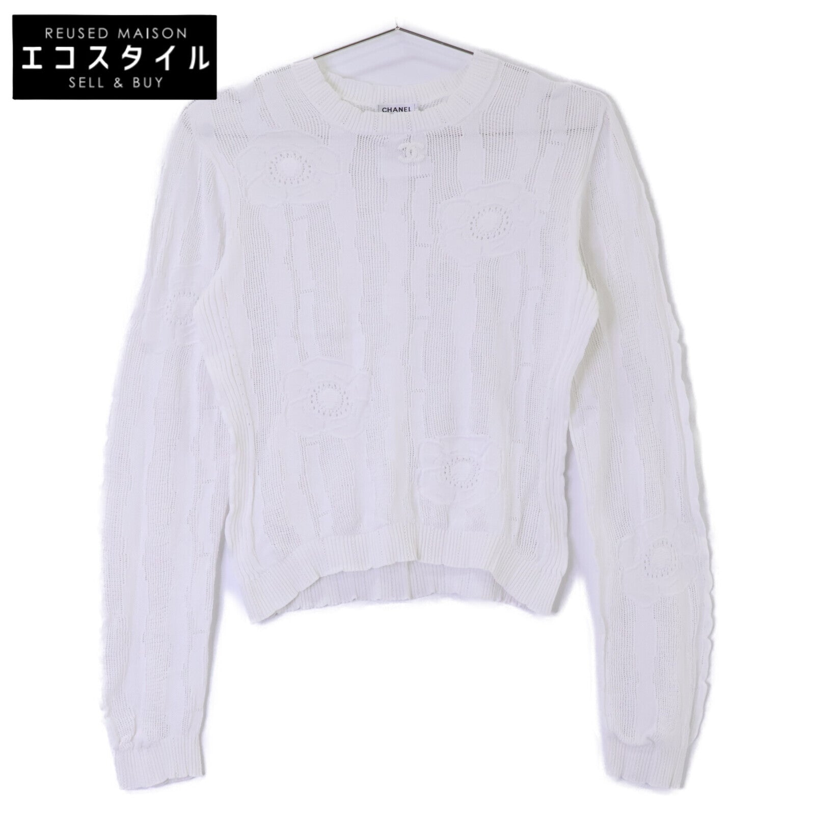 CHANEL シャネル 【美品/国内正規/23SS】P75097K10772 コットン カメリアモチーフ シアー ニットセーター トップス