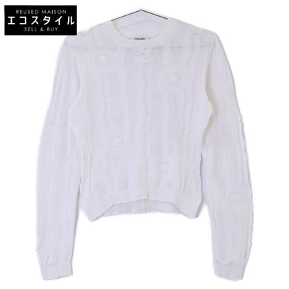 CHANEL シャネル 【美品/国内正規/23SS】P75097K10772 コットン カメリアモチーフ シアー ニットセーター トップス