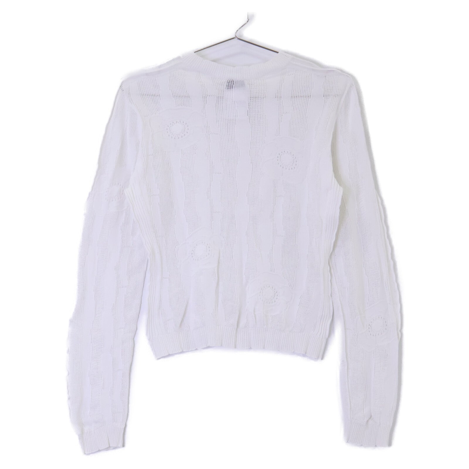 CHANEL シャネル 【美品/国内正規/23SS】P75097K10772 コットン カメリアモチーフ シアー ニットセーター トップス