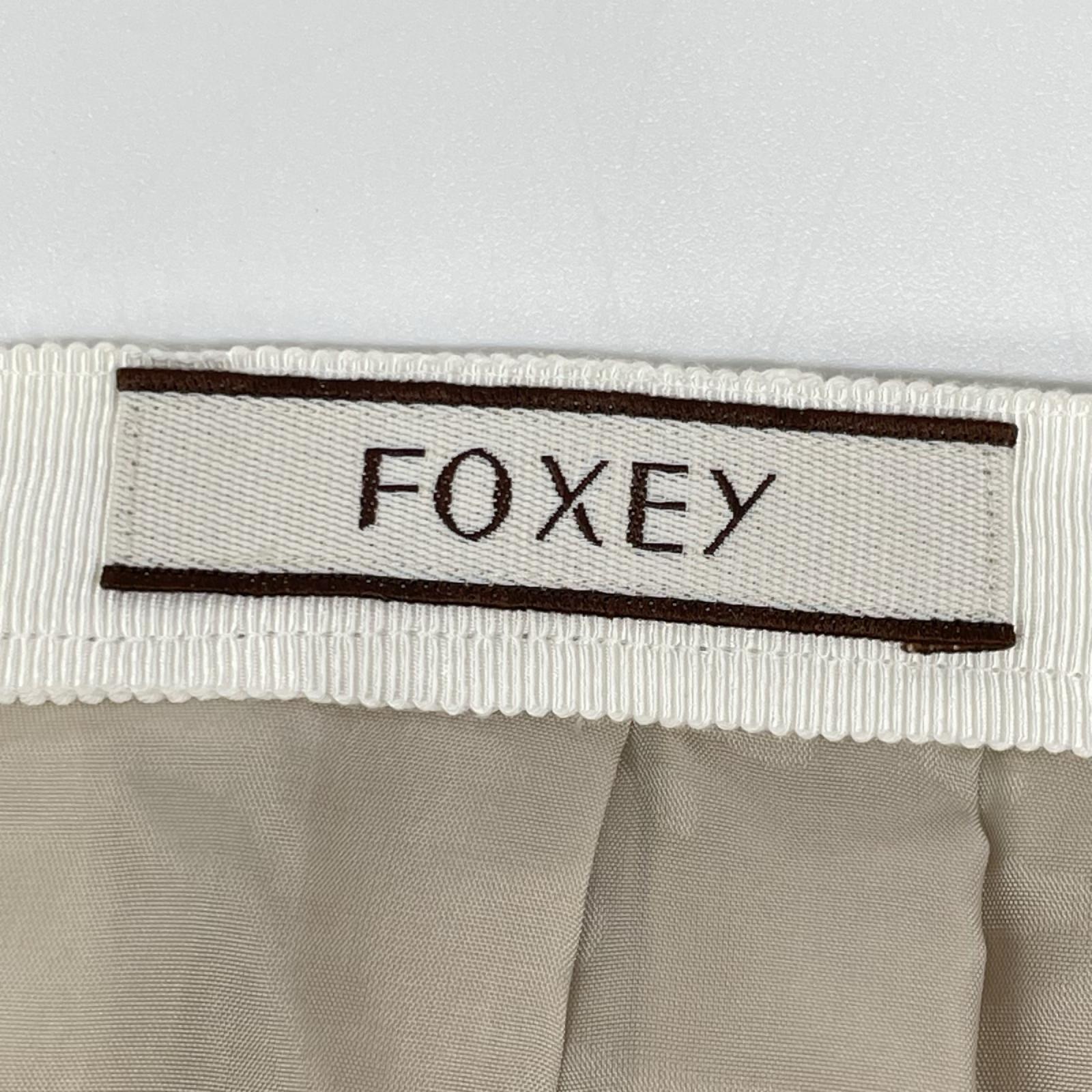 FOXEY フォクシー 35398 ベージュ コットンリネン混 ボーダーストライプ ミディアムプリーツスカート スカート