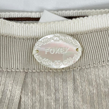 FOXEY フォクシー 35398 ベージュ コットンリネン混 ボーダーストライプ ミディアムプリーツスカート スカート