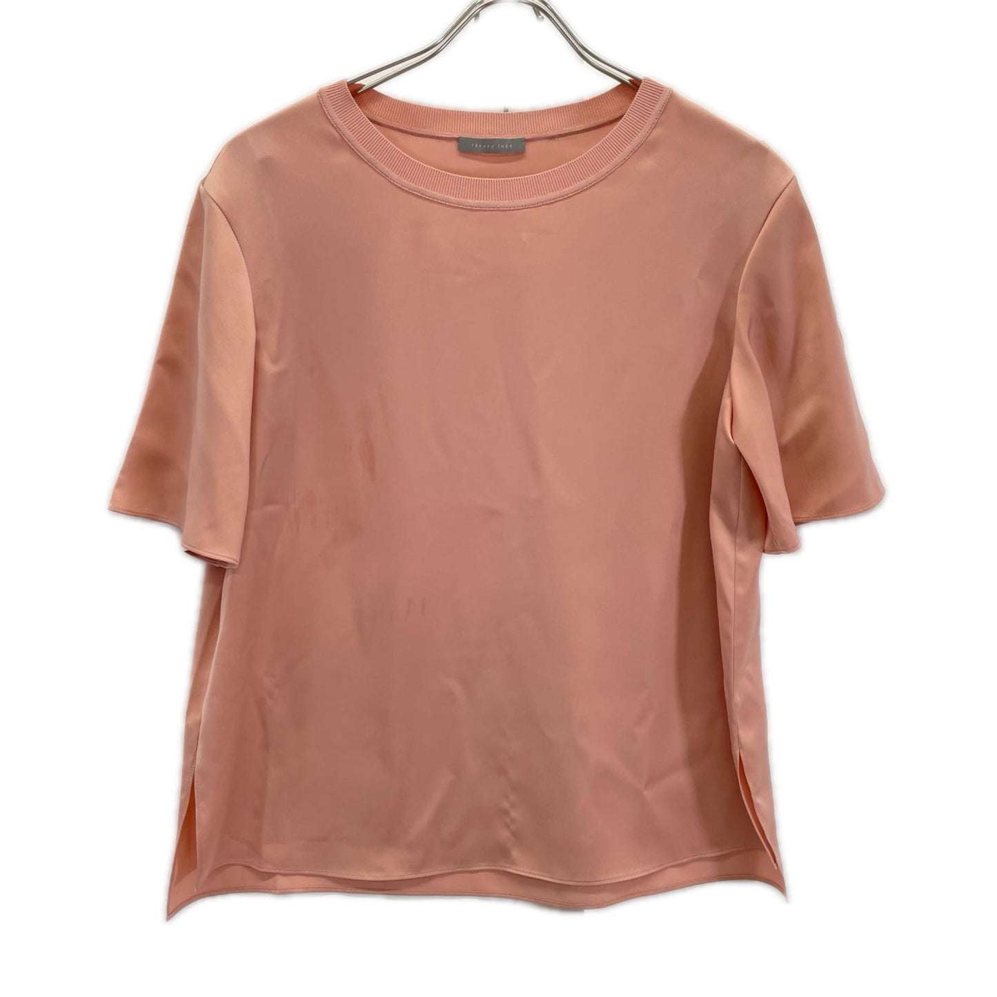 theory luxe セオリーリュクス 25年製 ピンク レーヨン フレンチスリーブ サイドスリット ブラウス トップス