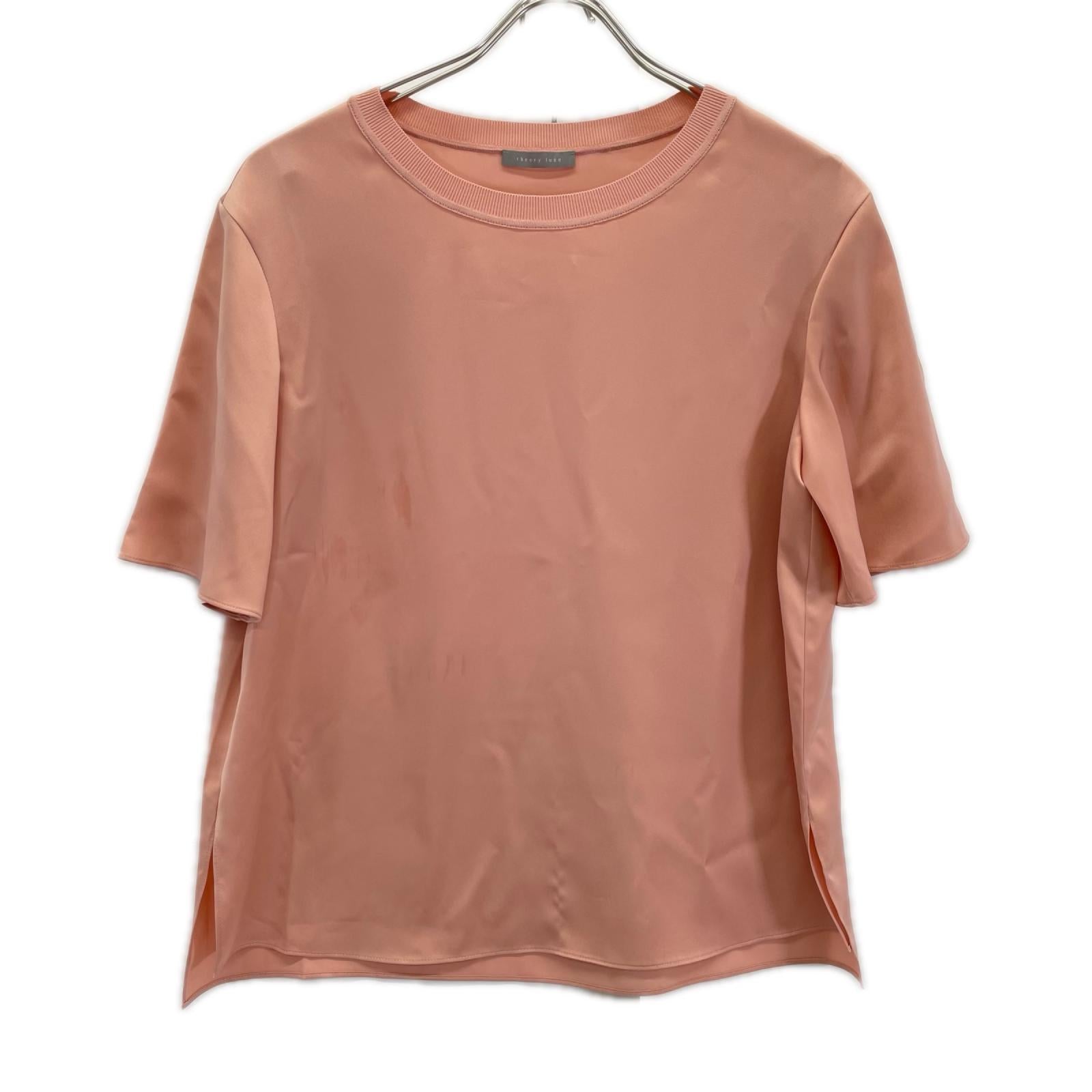 theory luxe セオリーリュクス 25年製 ピンク レーヨン フレンチスリーブ サイドスリット ブラウス トップス