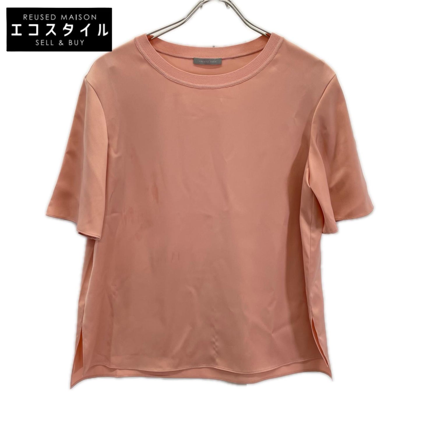 theory luxe セオリーリュクス 25年製 ピンク レーヨン フレンチスリーブ サイドスリット ブラウス トップス
