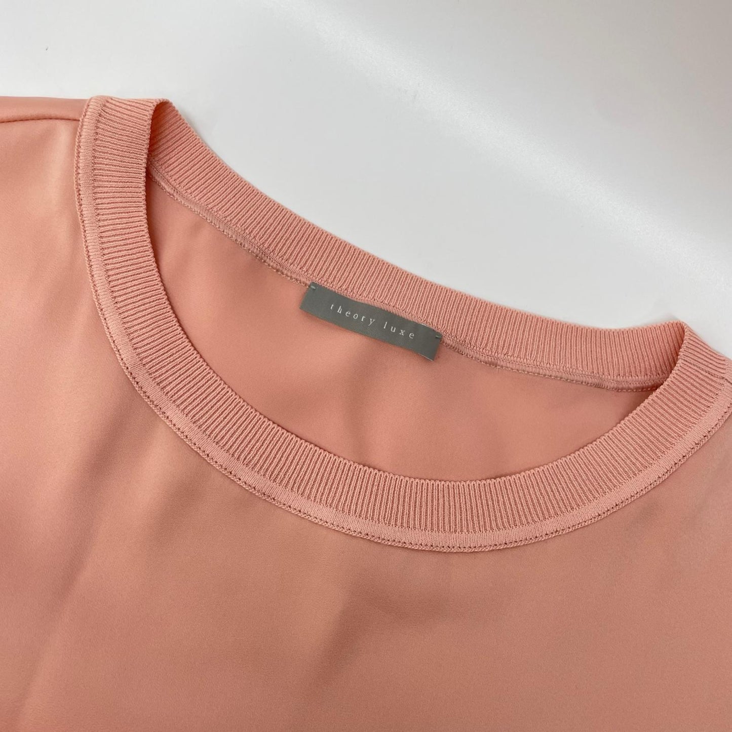 theory luxe セオリーリュクス 25年製 ピンク レーヨン フレンチスリーブ サイドスリット ブラウス トップス