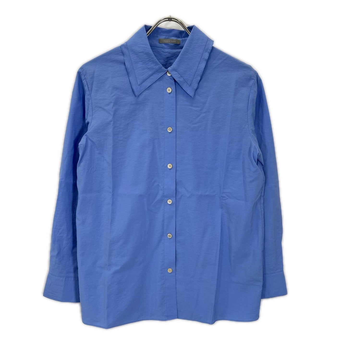 theory luxe セオリーリュクス 03-5108230 25年製 ブルー レーヨン ラッフルカラー 長袖シャツブラウス トップス