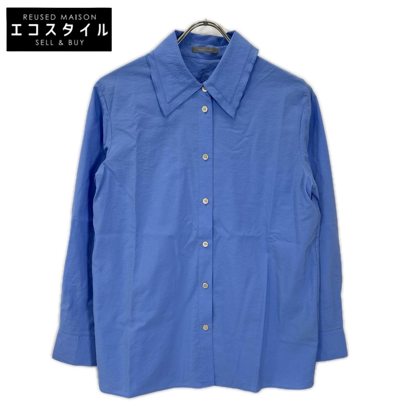 theory luxe セオリーリュクス 03-5108230 25年製 ブルー レーヨン ラッフルカラー 長袖シャツブラウス トップス