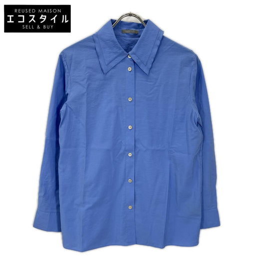 theory luxe セオリーリュクス 03-5108230 25年製 ブルー レーヨン ラッフルカラー 長袖シャツブラウス トップス
